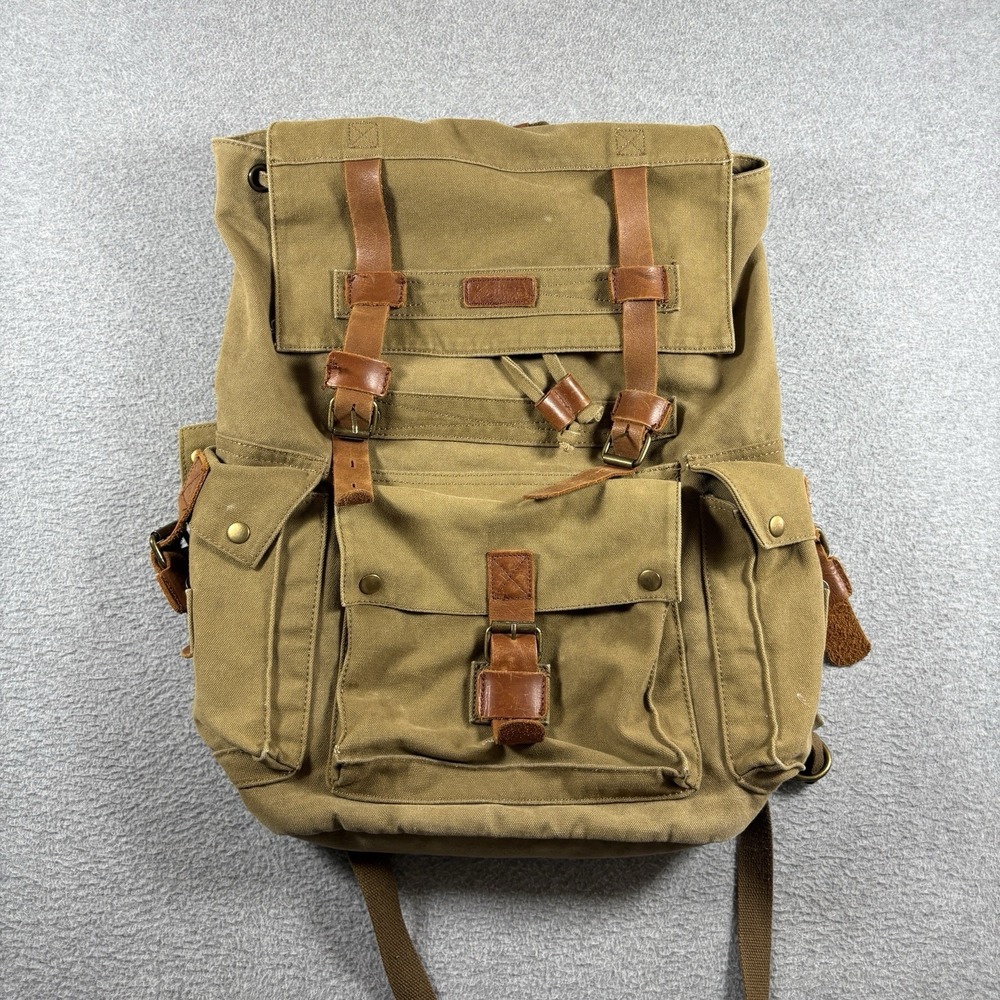 Vintage KAUKKO Canvas Backpack Leather Trim Rucksack Hiking Travel Field Bag